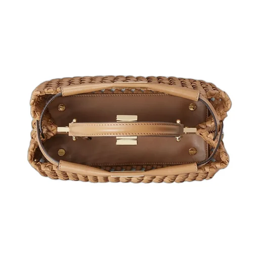 Cappuccino-Colored Woven Leather Bag