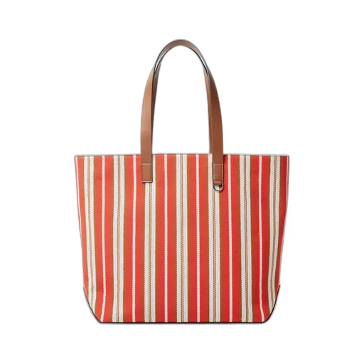 Logo Printed Striped Medium Tote Bag