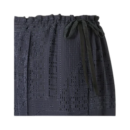 Patchwork Motif Wide-Leg Drawstring Pants