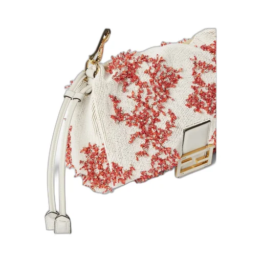 Sea Garden Coral Red And Camellia Embroidered Bag