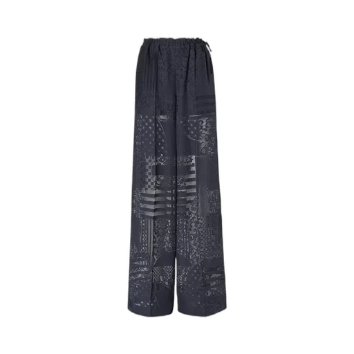 Patchwork Motif Wide-Leg Drawstring Pants