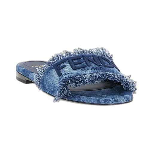 Sunshine Fringed Denim Slides