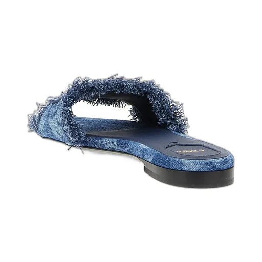 Sunshine Fringed Denim Slides