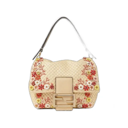 Woven Mini-Bag With Sea Garden Flowers Embroideries