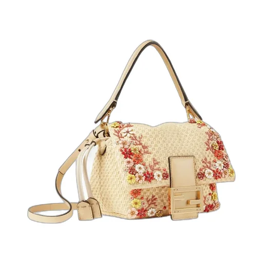 Woven Mini-Bag With Sea Garden Flowers Embroideries