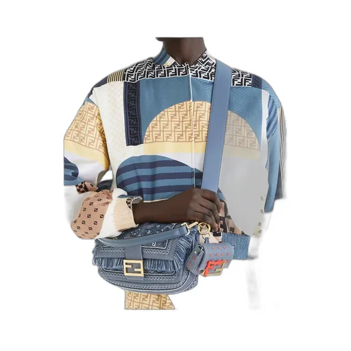 Baguette Bandana Embroidered Fringed Denim Shoulder Bag