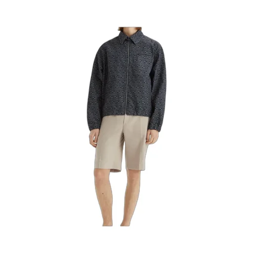 Ff Jacquard Collared Zip-Up Bomber Jacket