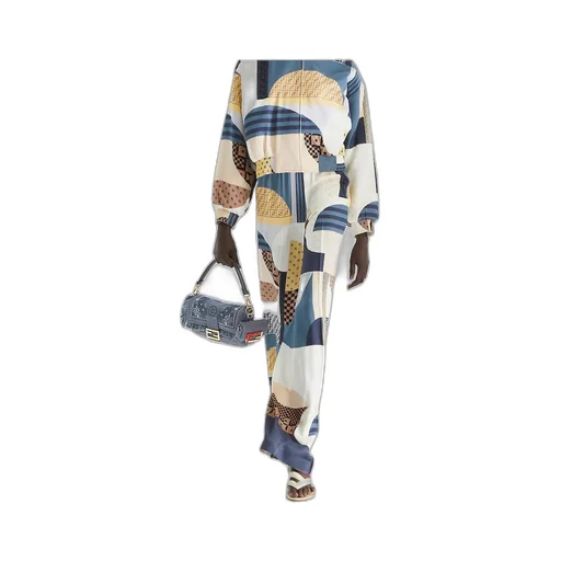 Baguette Bandana Embroidered Fringed Denim Shoulder Bag