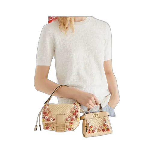 Woven Mini-Bag With Sea Garden Flowers Embroideries