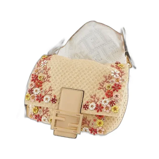 Woven Mini-Bag With Sea Garden Flowers Embroideries