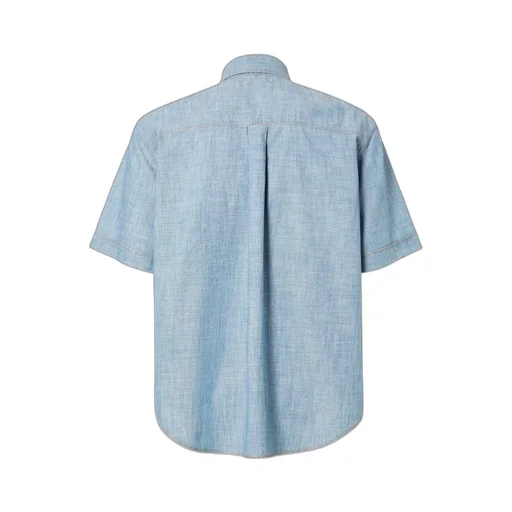 Logo Patch Short Sleeved Denim Shirt
