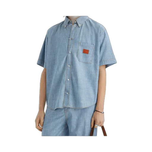 Logo Patch Short Sleeved Denim Shirt