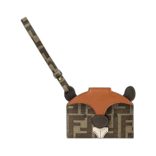 Card Holder In Ff Fabric And Brown Leather