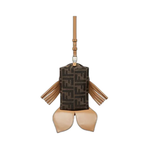 Ff Jacquard And Beige Leather Pouch