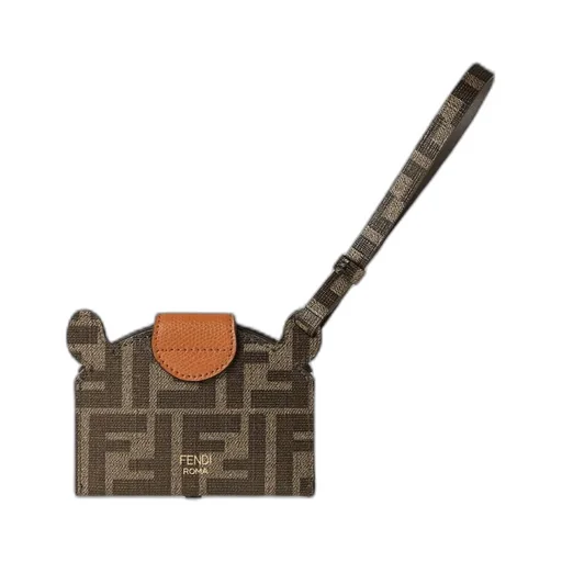 Card Holder In Ff Fabric And Brown Leather