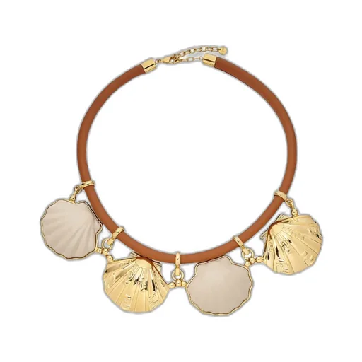 Gold-Colored Metal And Brown Nappa Leather Necklace