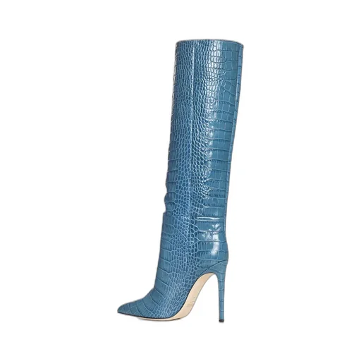 Embossed Knee-High Stiletto Boots