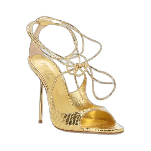 Embossed Ankle Strap Heeled Sandals