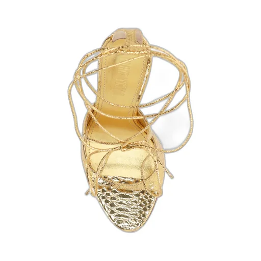 Embossed Ankle Strap Heeled Sandals