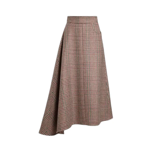 Checkered Asymmetrical Midi Skirt