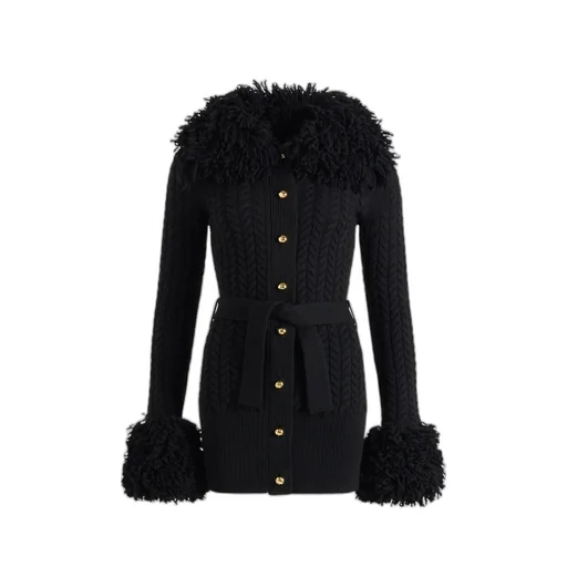 Cable-Knit Frill-Trimmed Cardigan
