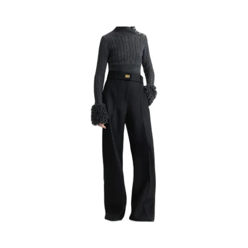 Turtleneck Fringed-Trim Knit Sweater