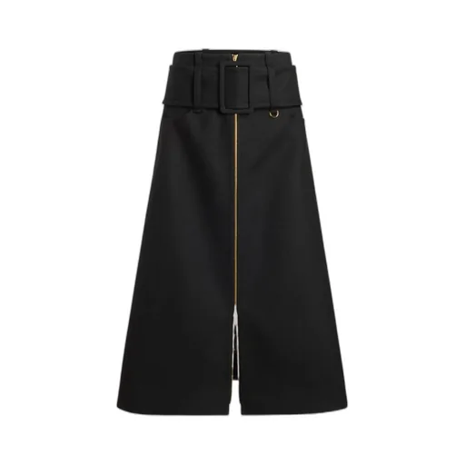 Zip-Front Belted Midi Skirt