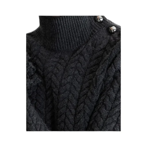Turtleneck Fringed-Trim Knit Sweater