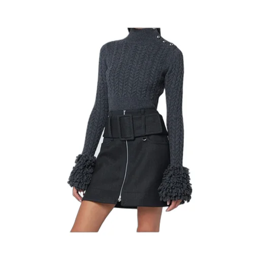 Cable-Knit Sweater With Faux Fur Tassels