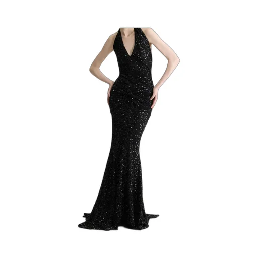 Sequinned Halterneck Maxi Dress