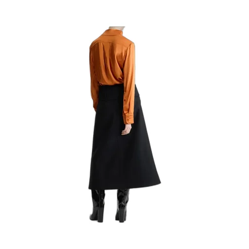 Zip-Front Belted Midi Skirt