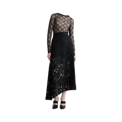 Asymmetric Lace Midi Skirt