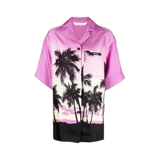 Sunset Print Button-Up Bowling Shirt