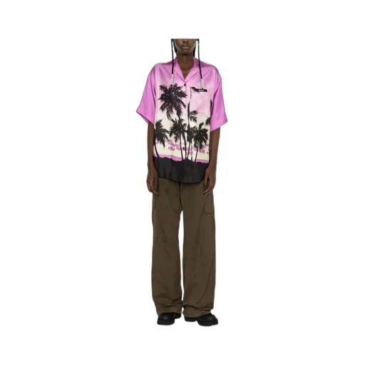 Sunset Print Button-Up Bowling Shirt