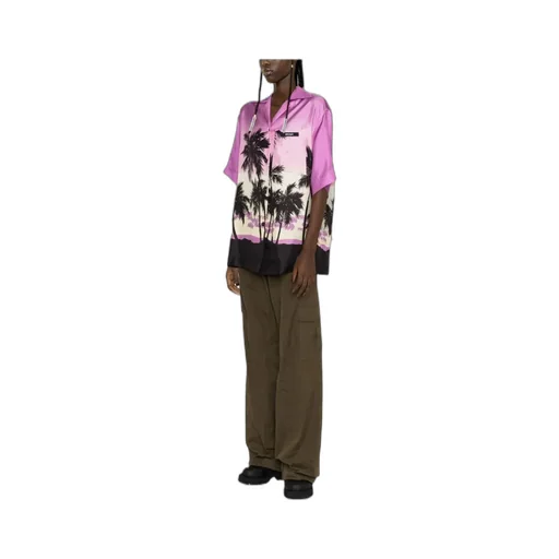 Sunset Print Button-Up Bowling Shirt