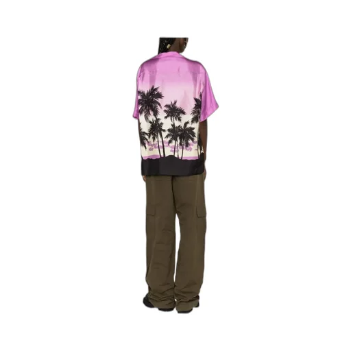 Sunset Print Button-Up Bowling Shirt