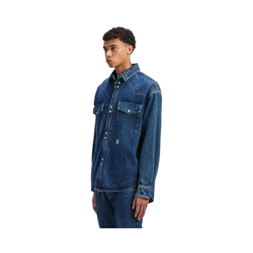 Logo-Embroidered Drop Shoulder Denim Shirt