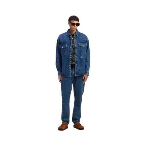 Logo-Embroidered Drop Shoulder Denim Shirt