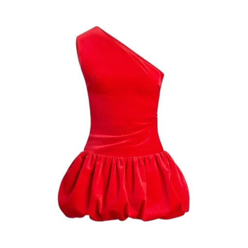 One-Shoulder Balloon Hem Mini Dress