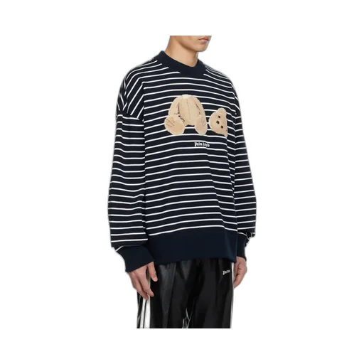 Bear Print Striped Sweatshirt