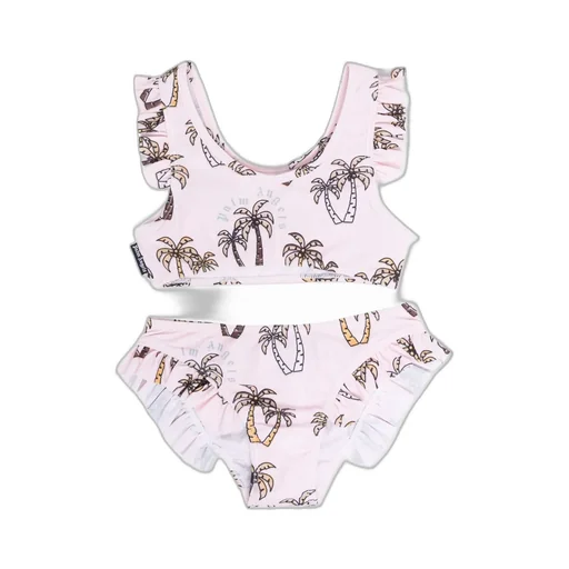 Palm Tree Print Ruffled Bikini
