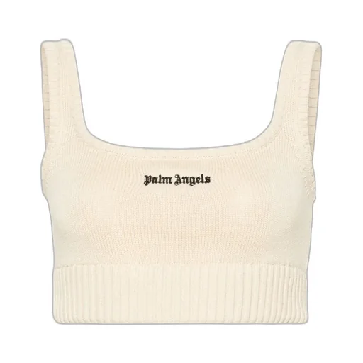 Logo Embroidered Cropped Knitted Tank Top