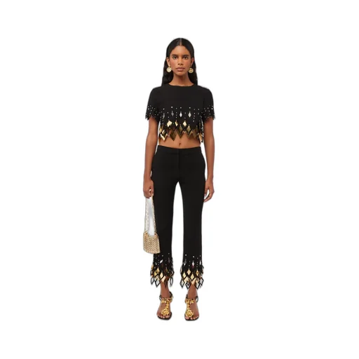 Studded-Ankles Cropped Trousers