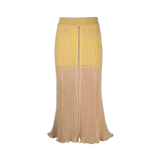 Colour-Blocked Ribbed Flared Midi Skirt