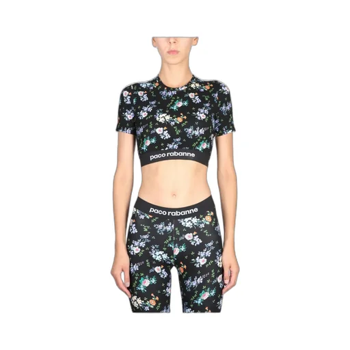 Paint-Splatter Print Logo-Band Crop Top