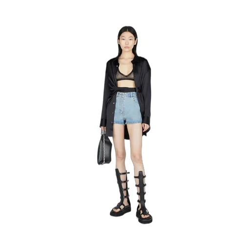 Logo-Patch Studded Denim Shorts