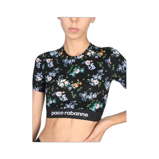 Paint-Splatter Print Logo-Band Crop Top