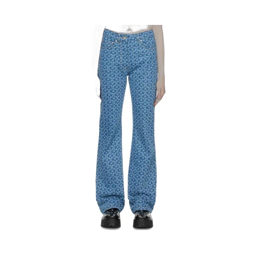 Patterned High-Waist Straight-Leg Jeans