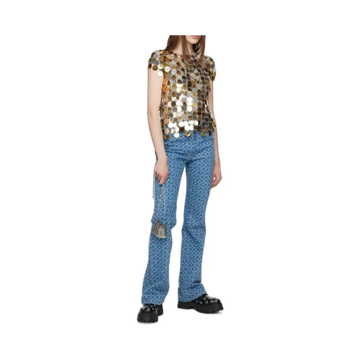 Patterned High-Waist Straight-Leg Jeans
