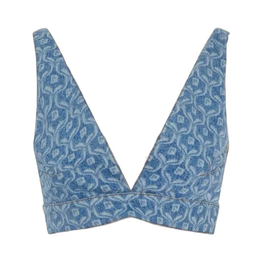 Chain-Print Cropped Denim Top